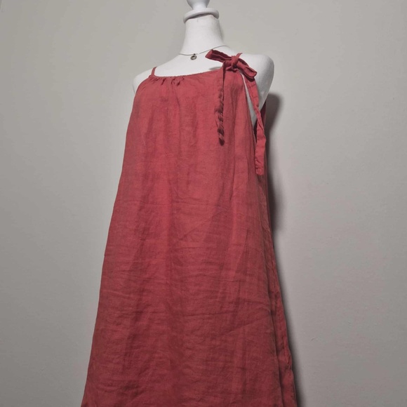 Lungo L'arno 100% Washable Italian Linen Coral Red Tank Top Beach Dress M - Picture 2 of 12